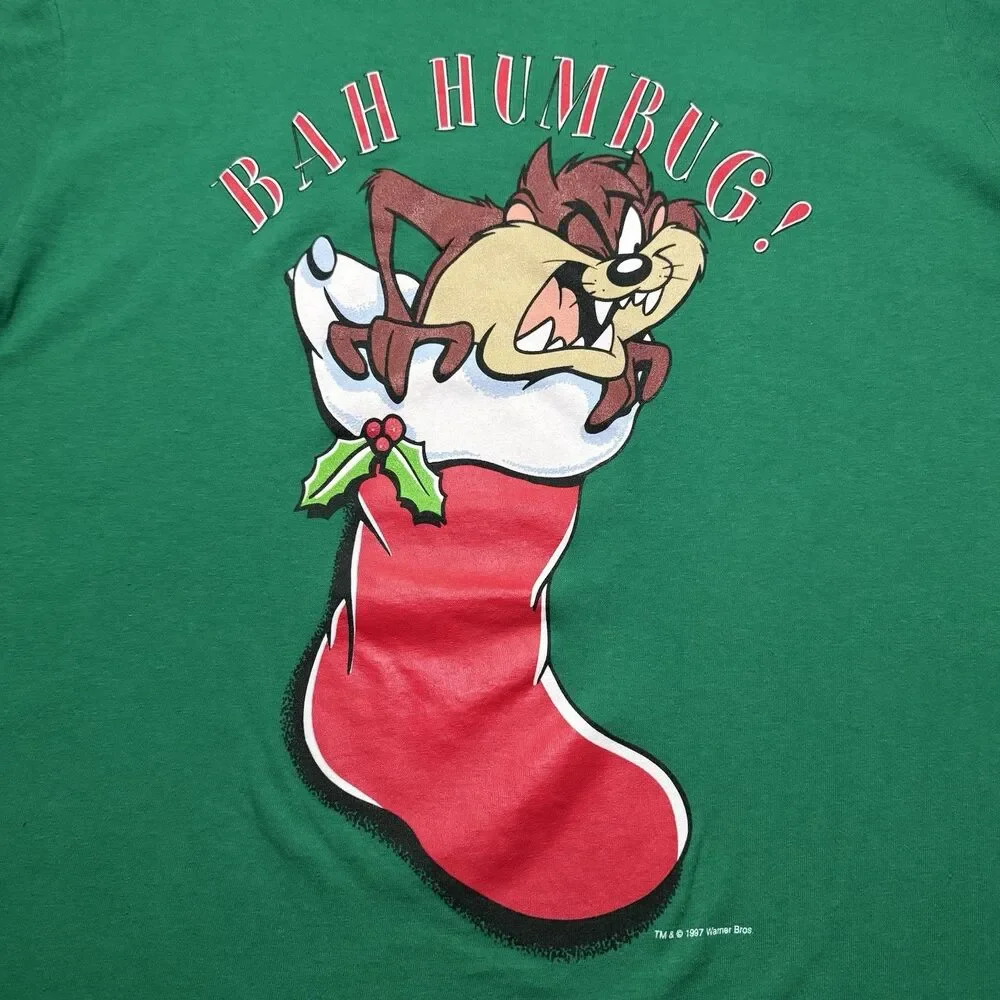 Vintage Looney Tunes Tasmanian Devil Taz Sleep Shirt Sz OSFA Christmas 90s 1997